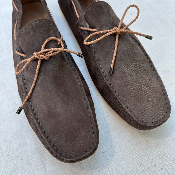 TOD'S Men's Dark Brown Gommini Nubuck Leather Driving Moccasin Loafers Size 13 - Picture 2 of 12